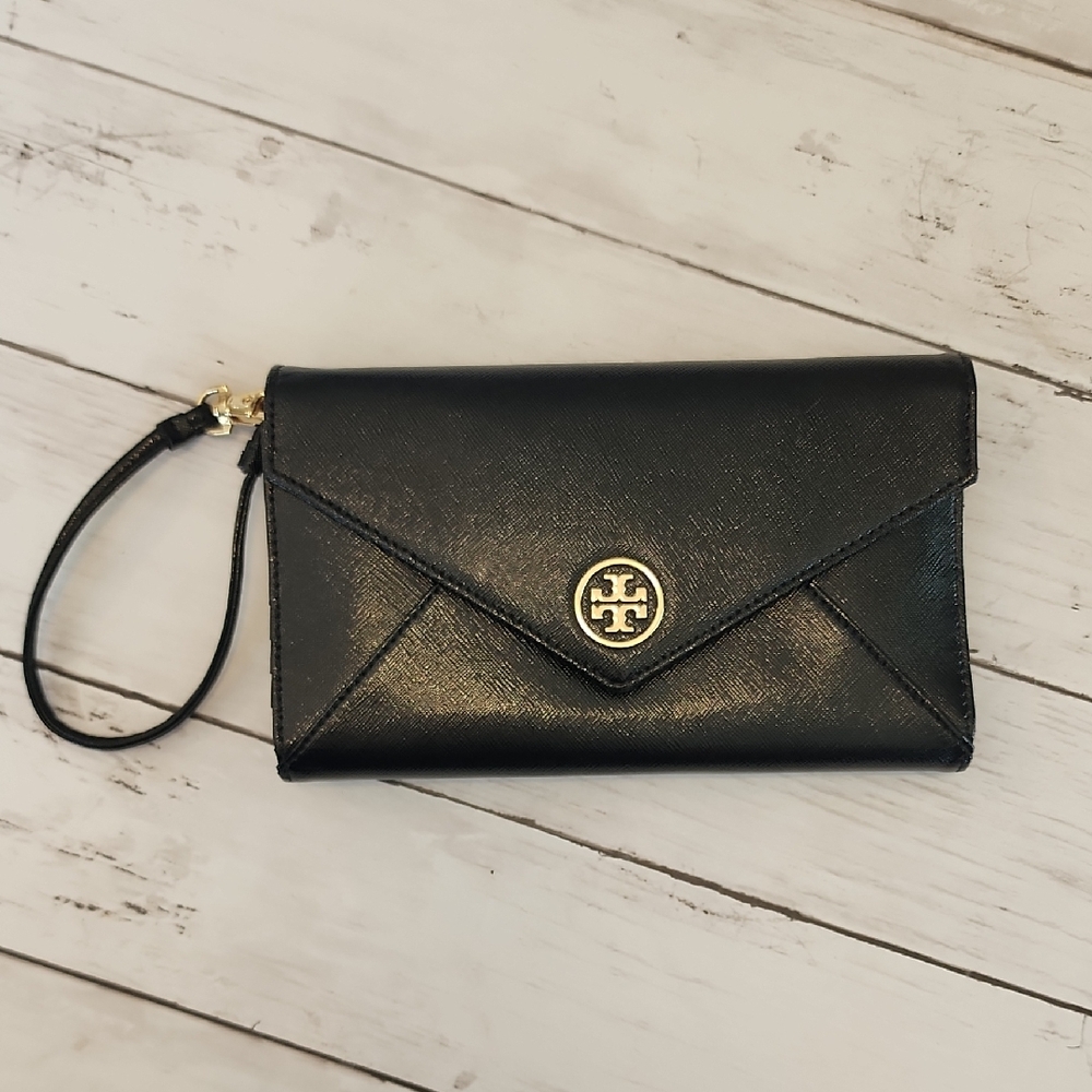Tory Burch Black Leather Robinson Envelope Wristlet